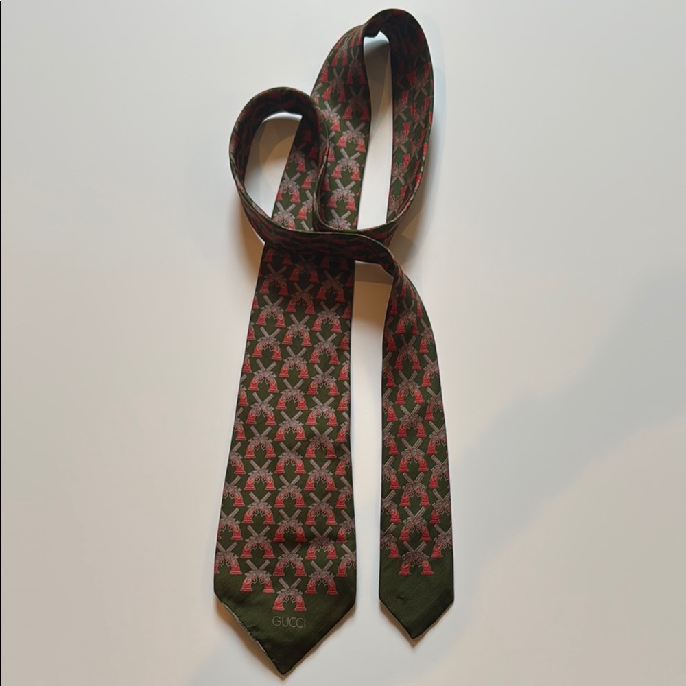 Vintage Gucci Green and Red Patterned Men's Tie